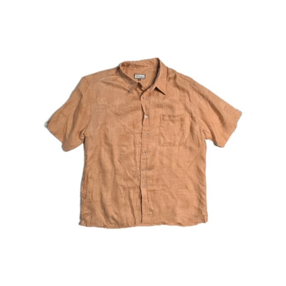 Bohio Men's  shirt XL‎ Orange Short Sleeves Button Up 100% Linen